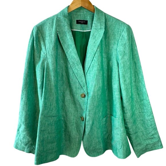 Talbots Woman Green 100% Linen Blazer size 24W Jacket - Picture 3 of 7